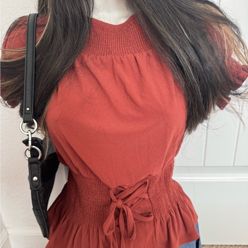 Sweet Wanderer Terracotta Smocked Blouse